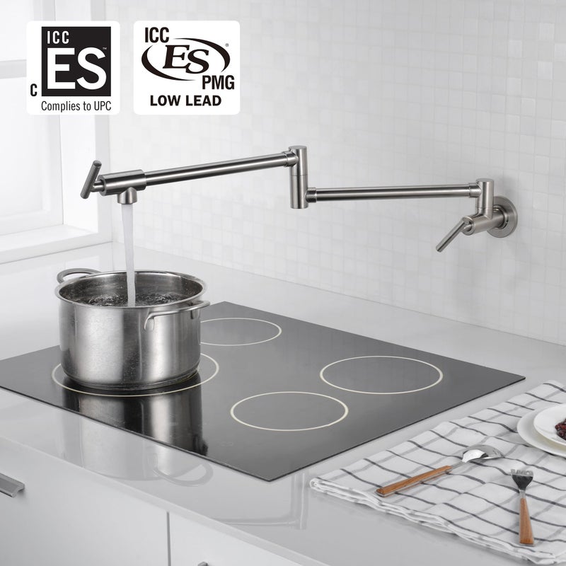 SUMERAIN Pot Filler Faucet Wall Mount,Brushed Nickel Finish and Dual Swing Joints Design - Image 2